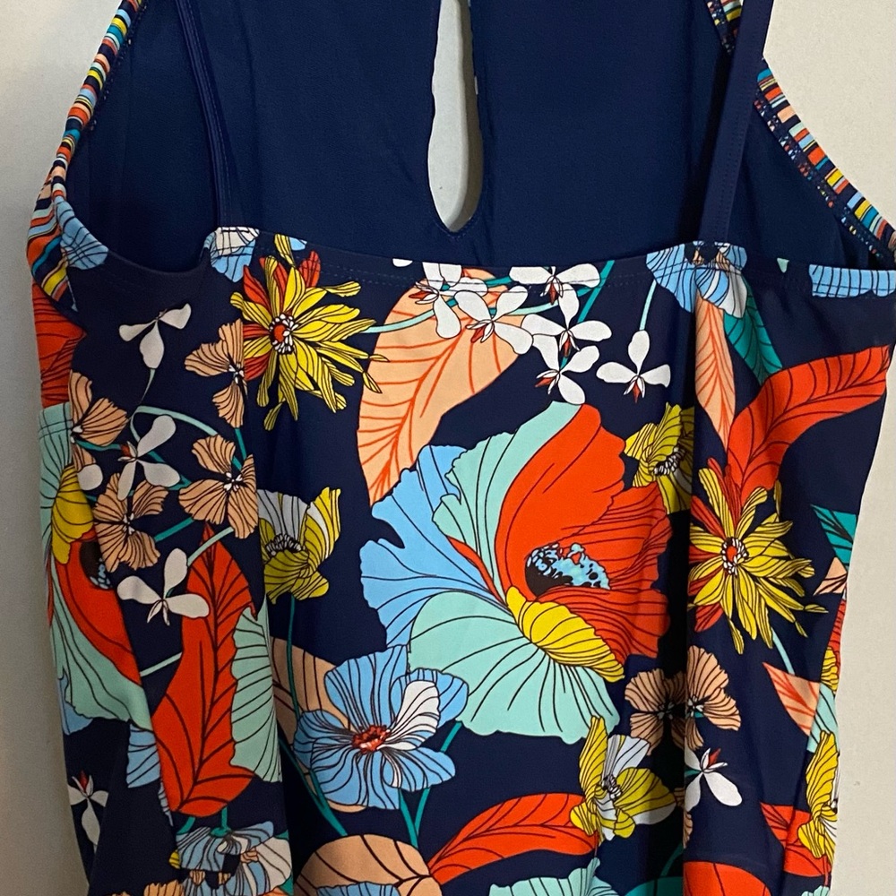 Ellen Tracy  Tankini Top Bright floral and striped pattern women Sz 10 - Picture 3 of 6
